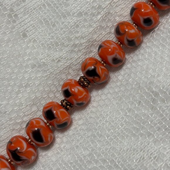 Handmade Orange Swirl Glass Bead Bracelet 8.5" Fits 7" Copper Toggle Clasp - Picture 6 of 12